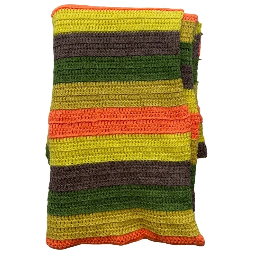 Vintage Handmade‎ Crochet Afghan Blanket Striped Earthy Boho Throw 56